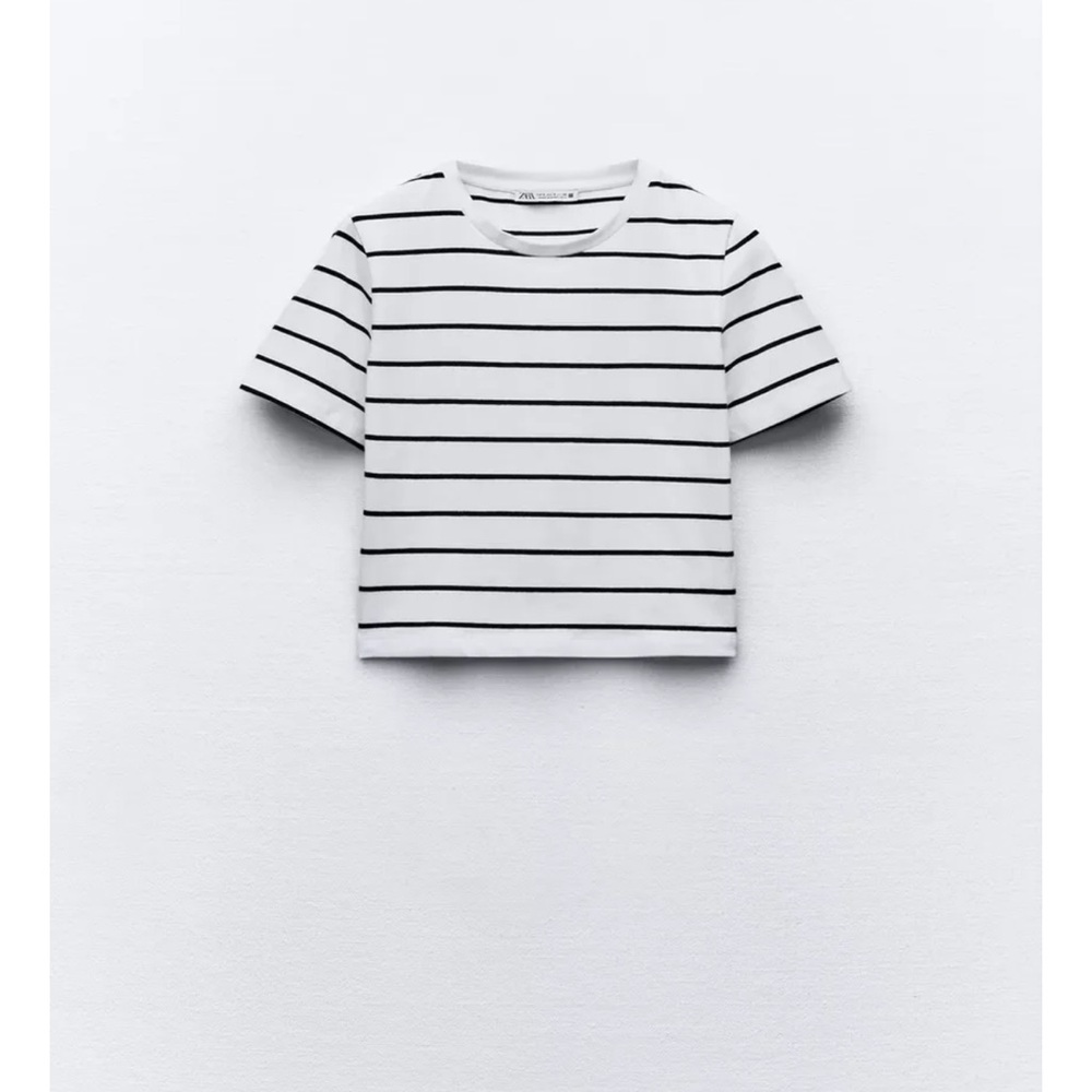 Zara Black and White Striped Short Sleeve Tee